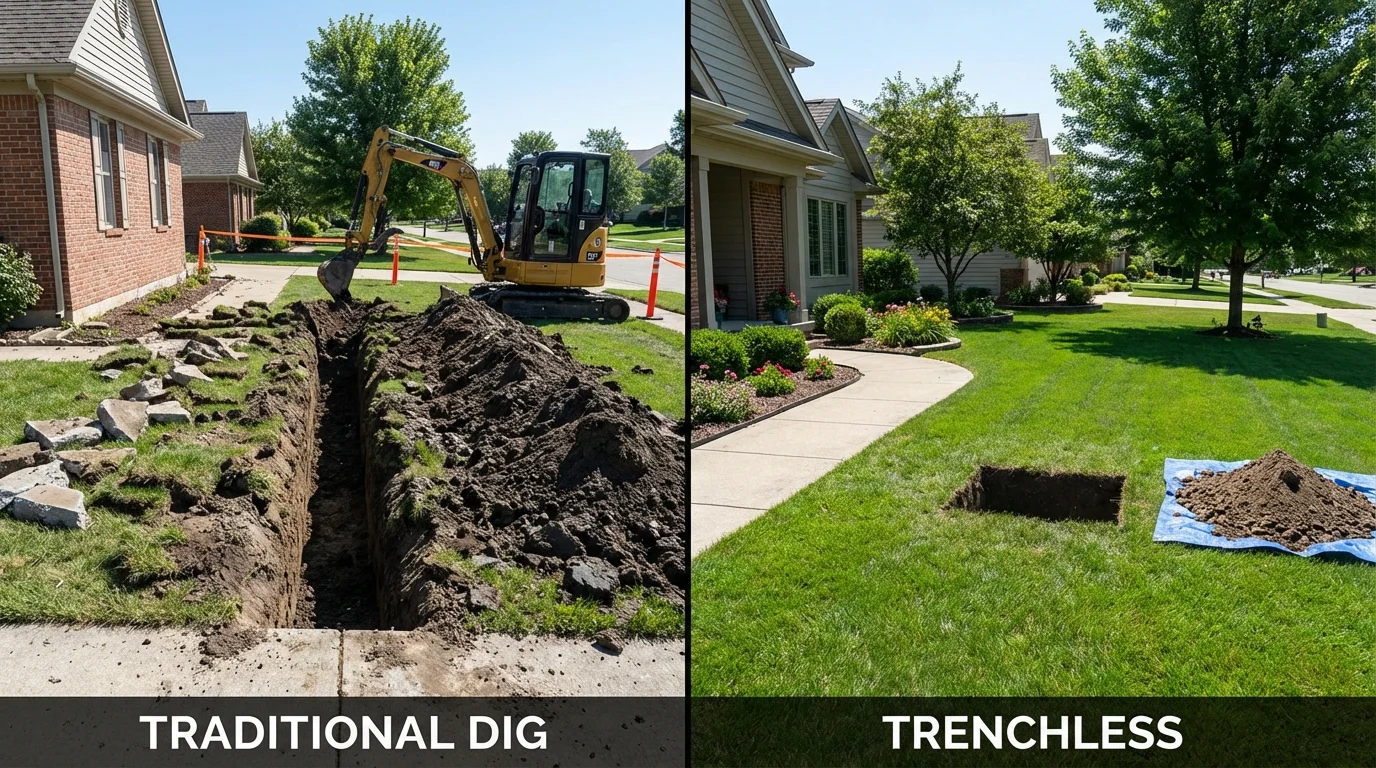 Trenchless sewer repair with minimal yard damage versus traditional excavation in Newport, OR